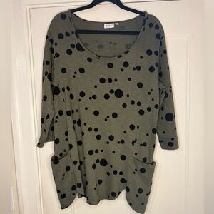 Prairie Cotton Olive Green tunic top medium 100% cotton